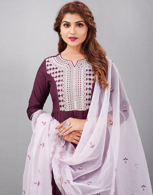 elegant purple muslin silk designer party wear readymade salwar suit with purple muslin silk 13601-acy3682 Back View
